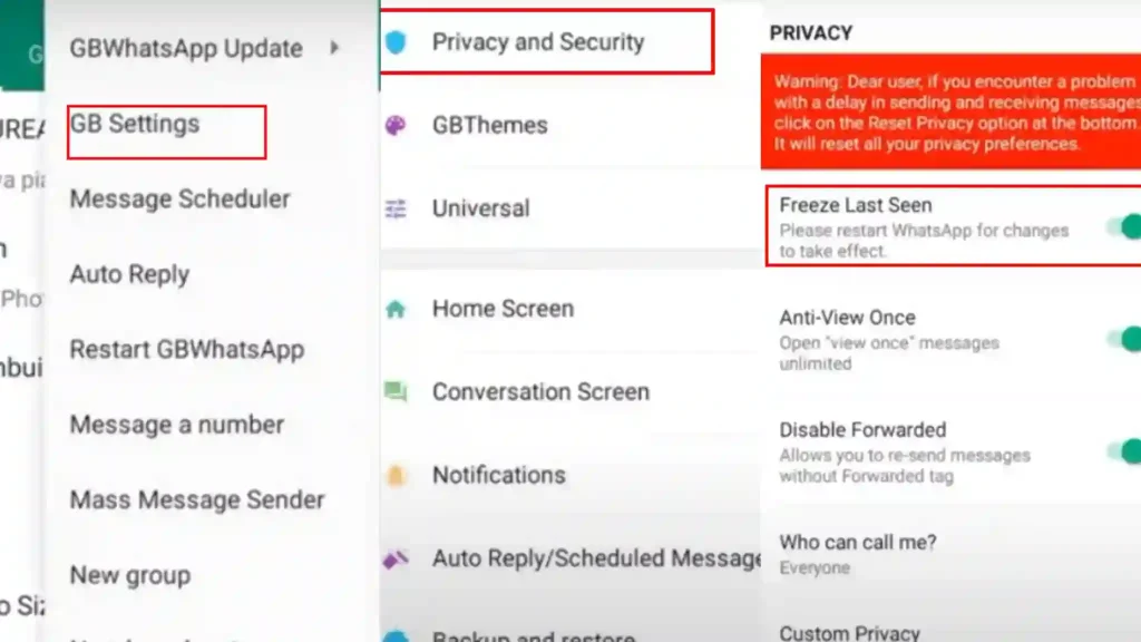 steps to freeze last seen time on gb whatsapp